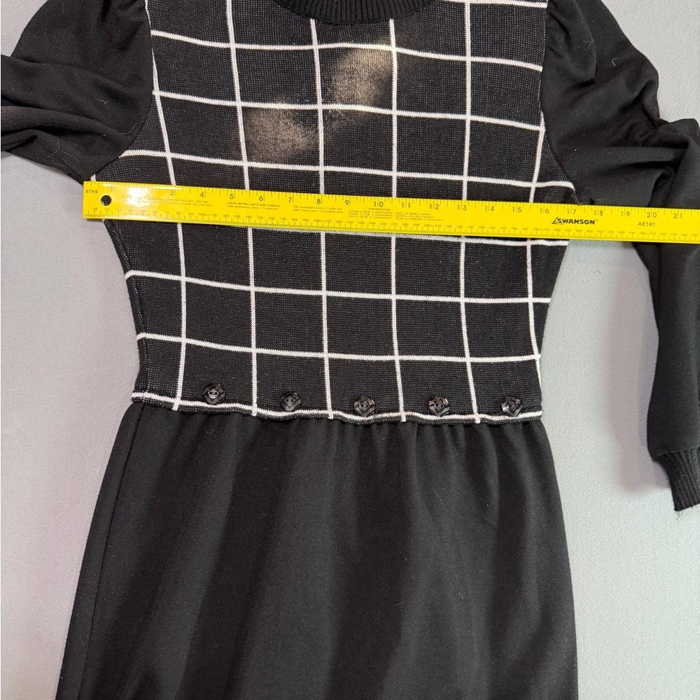 Vintage 80’s 90’s Union made Leslie Fay Black and White Grid Long Sleeve Dress - Picture 7 of 12